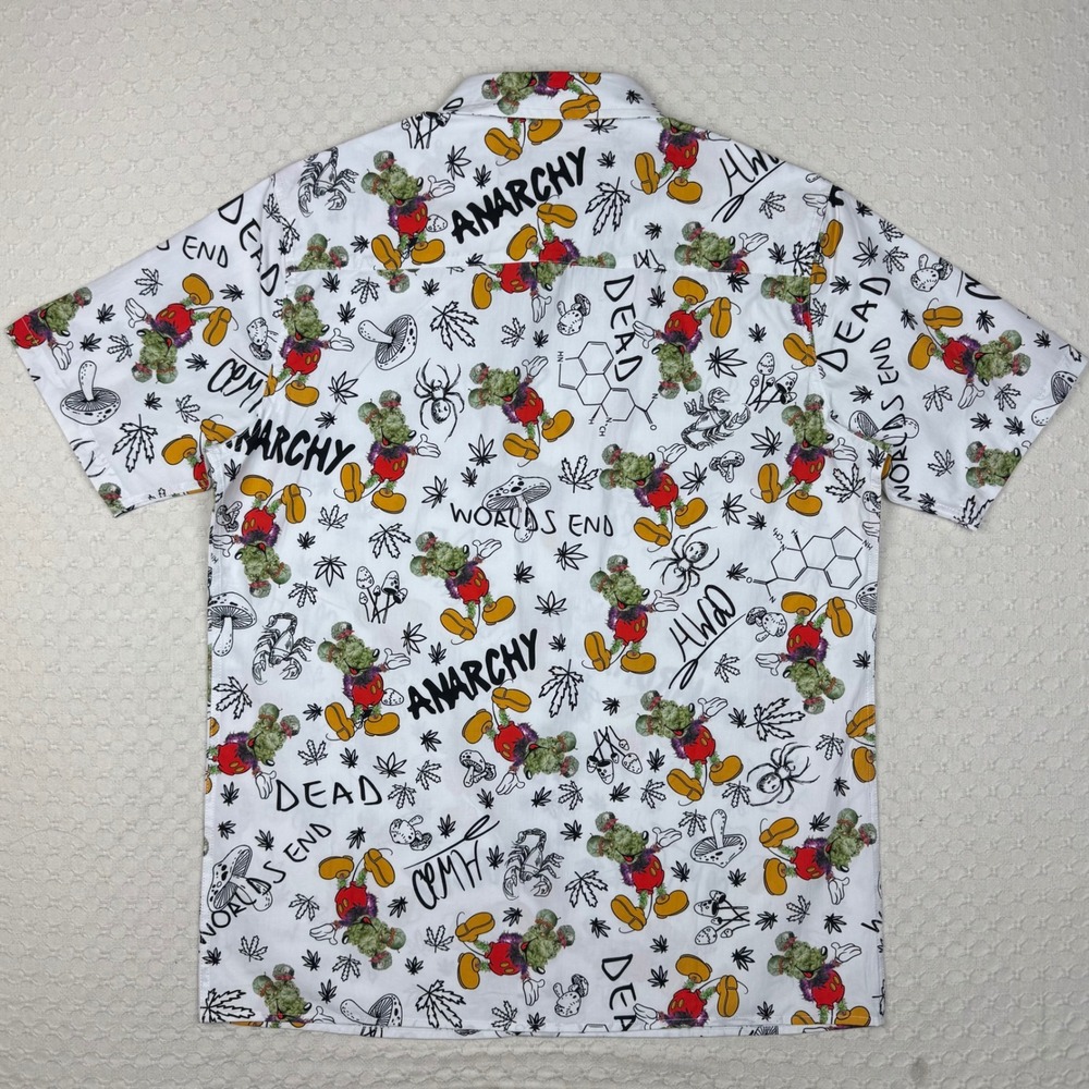 Halfway Dead Button Up Shirt Men Medium Graphic Print Anarchy Streetwear Novelty - Picture 3 of 8